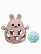 Прорезыватель погремушка «Зайка», силиконовый,12,5 см, розовый - фото 65461435