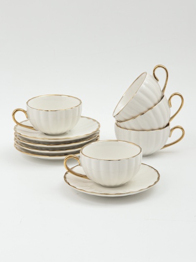УЦЕНКА Чайный сервиз SL Home «Гарда» 6 шт., чашек 200 мл, 6 шт., блюдец d=15 см, белый с золотом 985