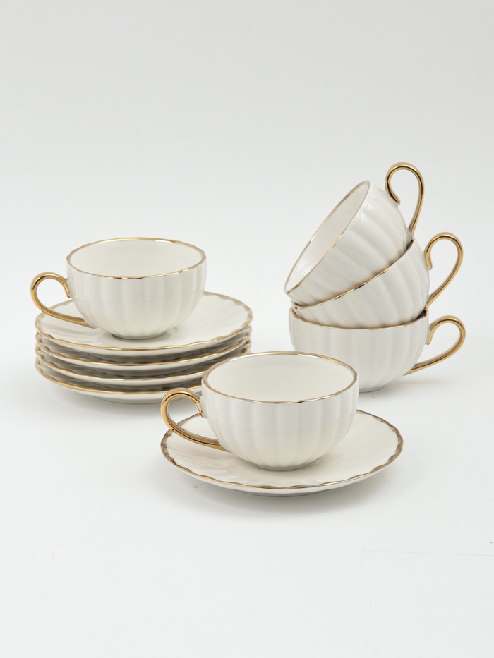 УЦЕНКА Чайный сервиз SL Home «Гарда» 6 шт., чашек 200 мл, 6 шт., блюдец d=15 см, белый с золотом 985 - Фото 1