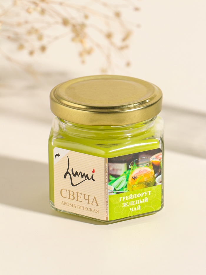 Ароматическая свеча в банке, 70 г, воска, грейпфрут и зелёный чай - Фото 1