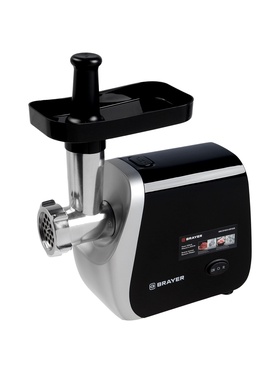 Мясорубка BRAYER 1609BR, электрическая, 2000 Вт, реверс, 3 диска, 3 насадки, 2 кг/мин