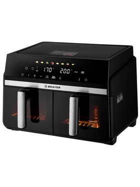 Аэрогриль BRAYER BR2050, 2200 Вт, 2 чаши по 5 л, 8 программ, до 200°С, LED-дисплей, таймер, решётка 10969274