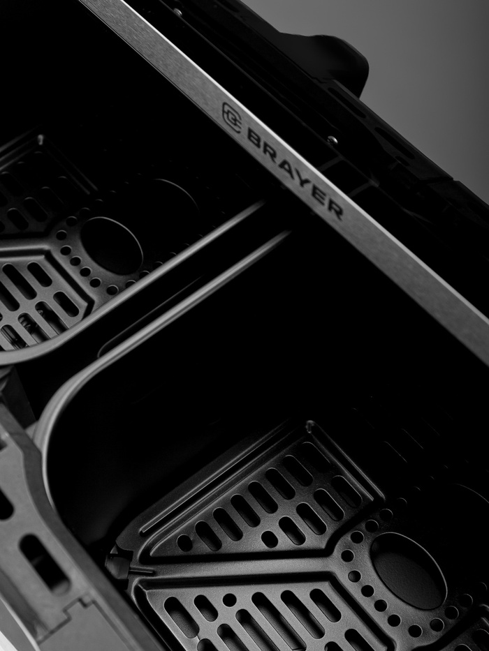 Аэрогриль BRAYER BR2050, 2200 Вт, 2 чаши по 5 л, 8 программ, до 200°С, LED-дисплей, таймер, решётка - фото 51881716