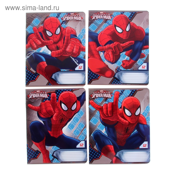 Тетрадь 12 листов клетка Marvel "Человек-паук", обложка мелованный картон, полный УФ-лак - Фото 1