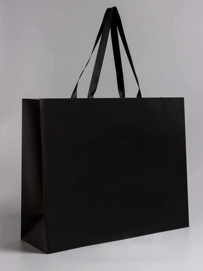 Пакет подарочный ламинированный горизонтальный «Черный», 48×39×16 см - Фото 1