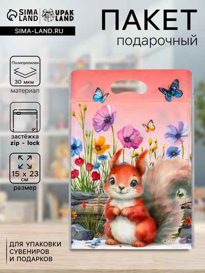 Пакет подарочный, с zip-lock застежкой «Белочка», 15×23±1 см