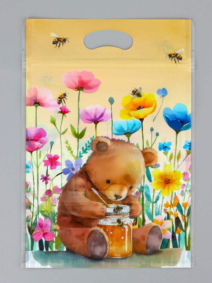 Пакет подарочный, с zip-lock застежкой «Медвежонок», 15×23±1 см - Фото 1