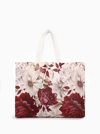 Сумка для покупок «Пионы», многоразовая, бордовая