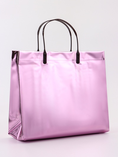 Пакет подарочный ПВХ, голография, розовый, пластиковая ручка, 26×22.5×10 см