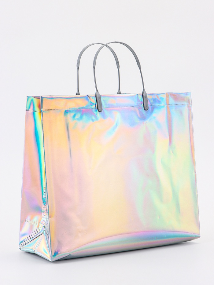 Пакет подарочный ПВХ, голография, серебро, пластиковая ручка, 32×28×11 см - Фото 1