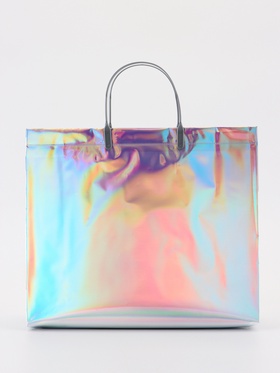 Пакет подарочный ПВХ, голография, серебро, пластиковая ручка, 32×28×11 см