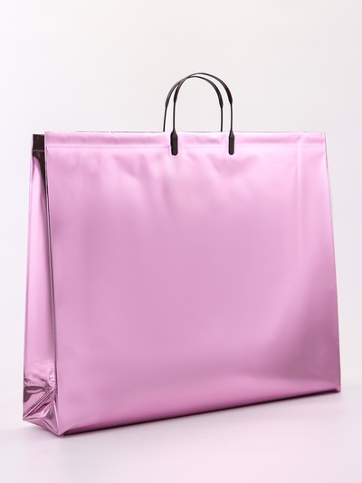 Пакет подарочный ПВХ, голография, розовый, пластиковая ручка, 50×42×12 см