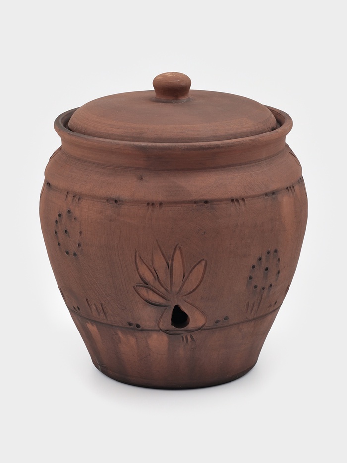 Банка для хранения чеснока Кунгурская керамика «Молочение», 3 л, с отверстием для вентиляции, керамика, коричневая - Фото 1