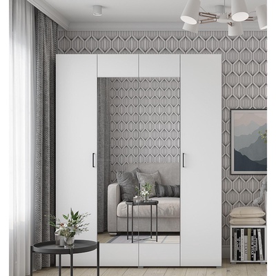 УЦЕНКА Шкаф четырехстворчатый с зеркалами Горизонт, 1800×570×2072, Белый/Белый