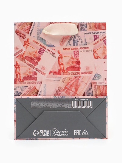 Пакет подарочный «Деньги», 12×15×5.5 см
