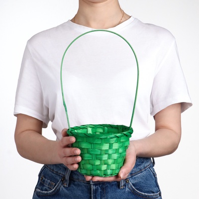 УЦЕНКА Корзина плетеная, бамбук, D13xH9.5/28 см зеленый