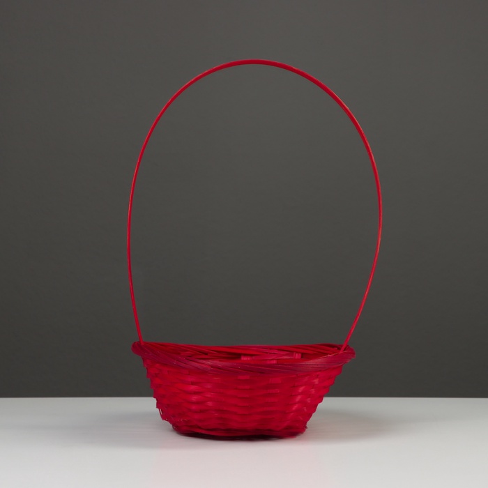 УЦЕНКА Корзина плетеная, бамбук, D19xH5 см, красный - Фото 1