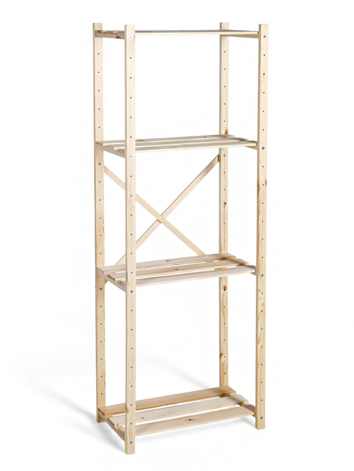 Стеллаж деревянный, 4 полки, 140×50×28 см, напольный, с регулируемыми полками - Фото 1