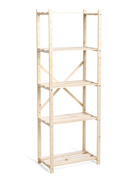 Стеллаж деревянный, 5 полок 142×50×28 см, напольный, с регулируемыми полками