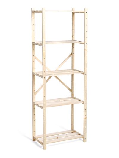 Стеллаж деревянный, 5 полок 142×50×28 см, напольный, с регулируемыми полками