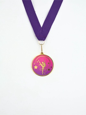 Медаль с уф-печатью «Гимнастика», диам. 5 см, золотая, с лентой