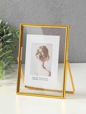 Фоторамка металл на 1 фото 13х18 см "Лофт" золото гальваника 1,2х14х18,8 см