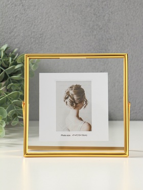 Фоторамка металл на 1 фото 15х15 см "Лофт" золото гальваника 1,2х15,5х15,5 см