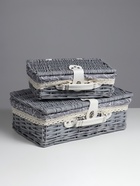 УЦЕНКА Набор корзина-чемодан 2 шт.Ткань внутри, ручки экокожа, застёжка экокожа, 42×27 см, Н15 см32 - Фото 1