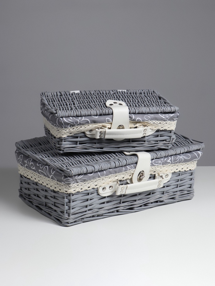 УЦЕНКА Набор корзина-чемодан 2 шт.Ткань внутри, ручки экокожа, застёжка экокожа, 42×27 см, Н15 см32 - Фото 1