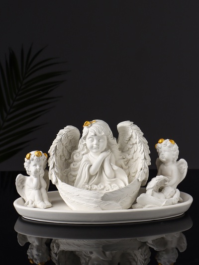 УЦЕНКА Набор фигур «Ангелы на подносе» 5 шт., 23.5×13×12 см, белый