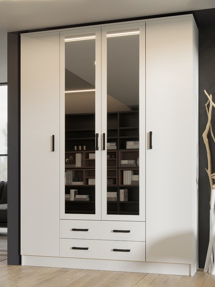 УЦЕНКА Шкаф четырехстворчатый Квадро, 1600х487х2200, Белый - Фото 1