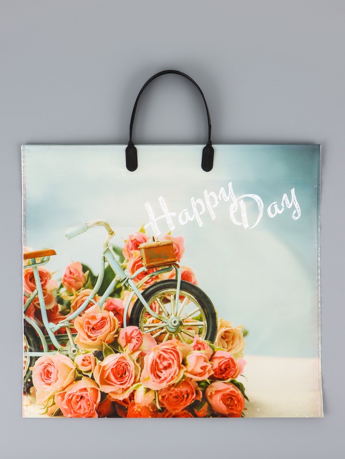 Пакет «Счастливый день», полиэтиленовый с пластиковой ручкой, 38×34 + 3 см, 90 мкм - Фото 1