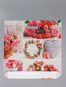 Пакет «Романтичная роза», полиэтиленовый с вырубной ручкой, 45?45 + 3 см, 65 мкм (комплект 50 шт)