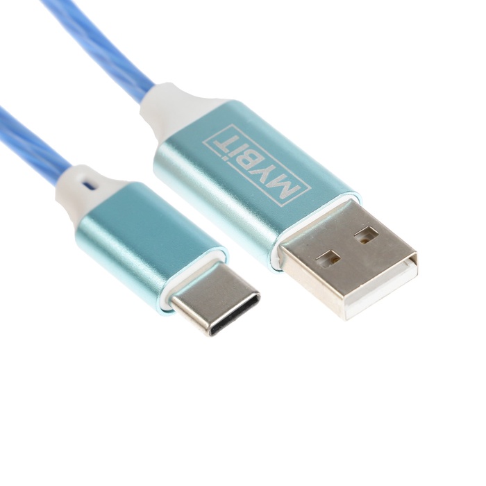 УЦЕНКА Кабель MYBIT, Type-C - USB, динамическая LED подсветка, 2 А, 1 м, только зарядка - Фото 1