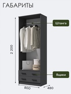 Шкаф прямой двухстворчатый «Дуэт», 2 ящика, с зеркалом, 800×480×2200 мм, цвет графит - Фото 2