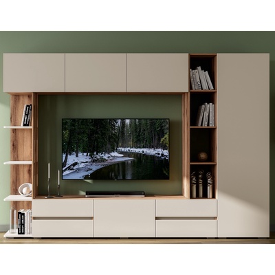 УЦЕНКА Гостиная Веста, 2800х450х1956, Сатин делано/Дуб темный