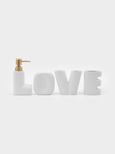 Набор для ванной Love, 4 предмета, дозатор для мыла, 2 стакана, мыльница, 200 мл, керамика, белый