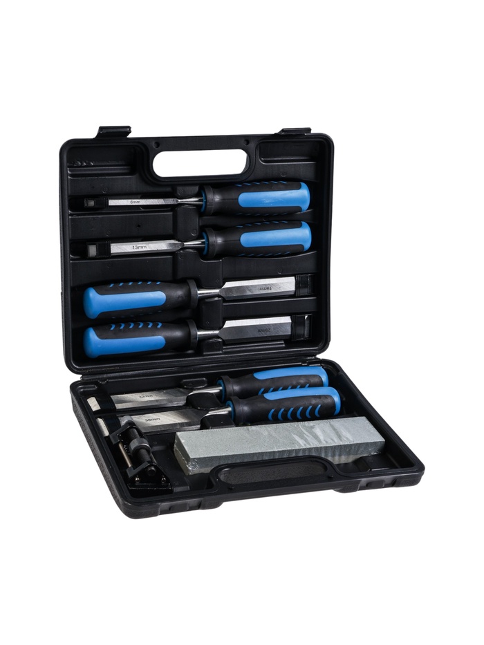 УЦЕНКА Набор стамесок ТУНДРА, 2К рукоятки, 45 сталь, 6 - 38 мм, с набором для заточки, кейс, 6 шт. - Фото 1