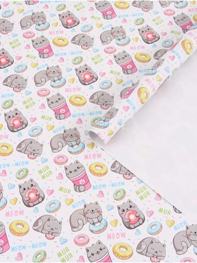 Бумага упаковочная глянцевая «Котики», 70 × 100 см