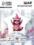 Воздушный шар фольгированный 18" «С днём рождения. Енот в колпаке. Звезда» - Фото 1