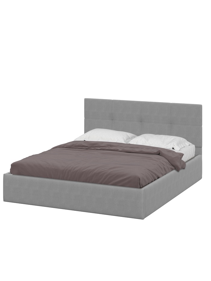 Кровать двуспальная, с основанием, спальное место 1600×2000 мм, велюр, цвет серый - Фото 1