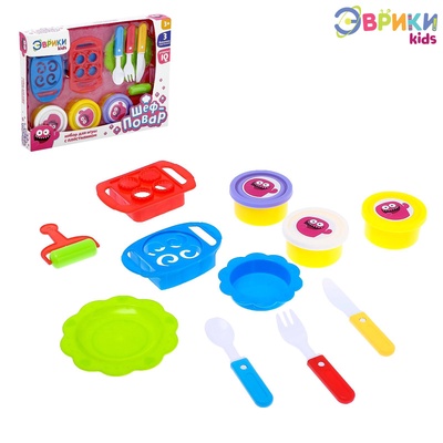 УЦЕНКА ЭВРИКИ Набор для игры с пластилином "Шеф - повар", с тарелочками, SL-02065