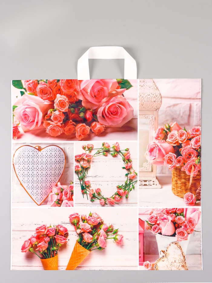 Пакет «Романтичная роза», полиэтиленовый с петлевой ручкой, 45×45 + 3 см, 60 мкм - Фото 1