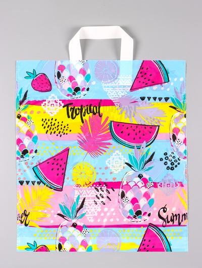 Пакет «Тропические фрукты», полиэтиленовый с петлевой ручкой, 38×42 + 3 см, 37 мкм