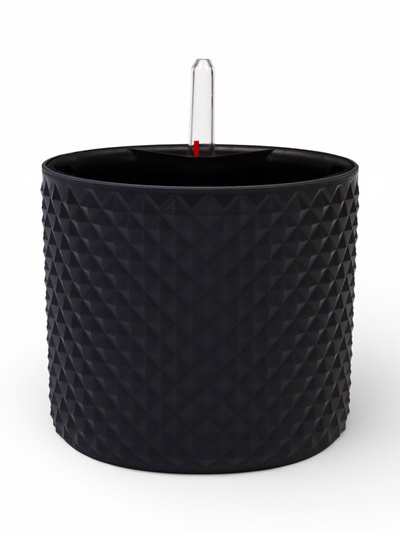 Кашпо для цветов «Фасет», 2 л, d=15 см, h=14 см, пластиковое, с автополивом, со вставкой, серое