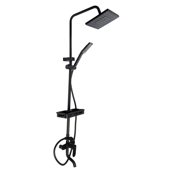 УЦЕНКА Душевая система ZEIN Z3860, смеситель, тропическая и ручная лейка, полка, латунь, черная 99 - Фото 1