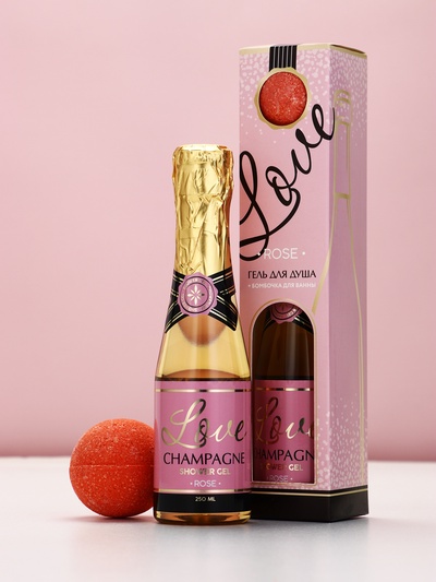 Подарочный набор Love Champagne, гель для душа шампанское 250 мл и бомбочка для ванны, Чистое счастье