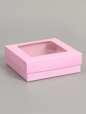Коробка складная, крышка-дно,с окном, розовая, 15 х 15 х 5 см