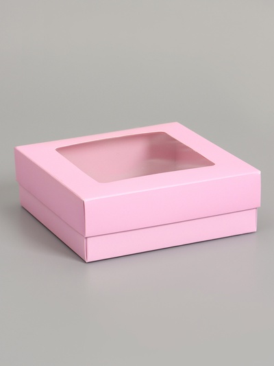 Коробка складная, крышка-дно, с окном, розовая, 15×15×5 см