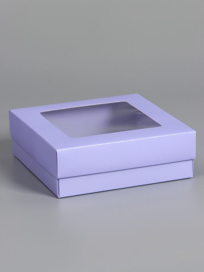Коробка складная, крышка-дно,с окном, сиреневая, 15 х 15 х 5 см